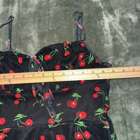 Cherry Print Mini Milkmaid Black Dress Women's Size S/M Casual Preppy - Picture 6 of 7